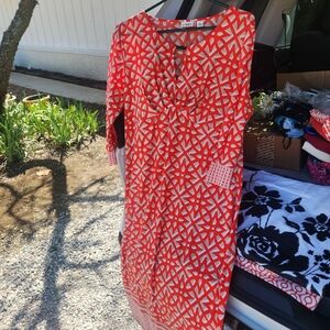 Cato Red and White Long Sleeve Dress